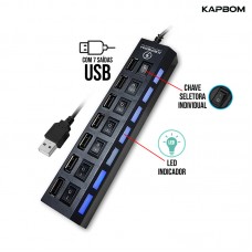 Hub USB 2.0 com 7 Portas Chave Seletora Individual e Indicador de LED KA-H7U Kapbom - Preto